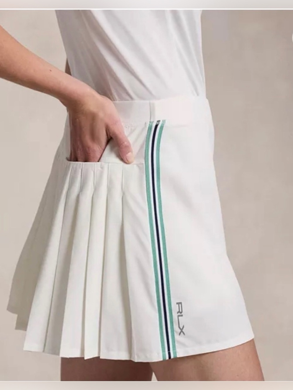 RLX Ralph Lauren White Tennis Golf Skort Green Stripe Size M